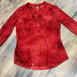 Women’s sheer sequin red top-Medium